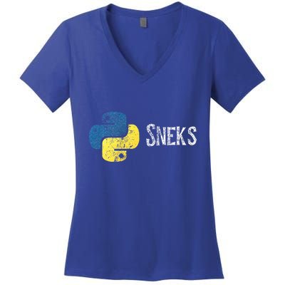 Python Programming Funny Programmer Python Logo Sneks Gift  Women's V-Neck T-Shirt