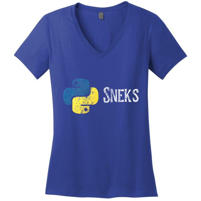 Python Programming Funny Programmer Python Logo Sneks Gift  Women's V-Neck T-Shirt