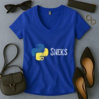 Python Programming Funny Programmer Python Logo Sneks Gift  Women's V-Neck T-Shirt