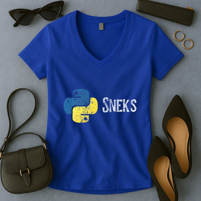 Python Programming Funny Programmer Python Logo Sneks Gift  Women's V-Neck T-Shirt
