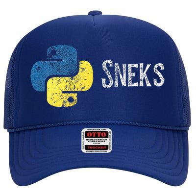 Python Programming Funny Programmer Python Logo Sneks Gift  High Crown Mesh Back Trucker Hat