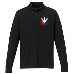 Proud Pinoy Filipino Pride Philippines Flag Performance Long Sleeve Polo