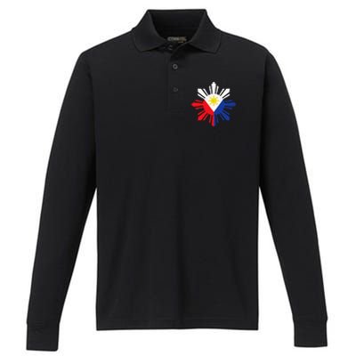 Proud Pinoy Filipino Pride Philippines Flag Performance Long Sleeve Polo