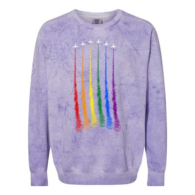 Plane Pride Flag Rainbow LGBT LGBTQ Pride Month Pride Ally Colorblast Crewneck Sweatshirt