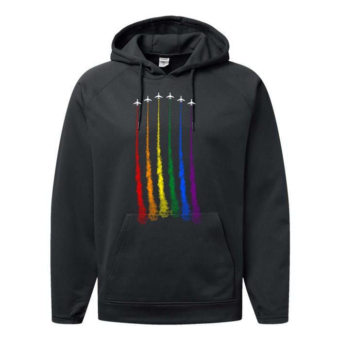 Plane Pride Flag Rainbow LGBT LGBTQ Pride Month Pride Ally Performance Fleece Hoodie