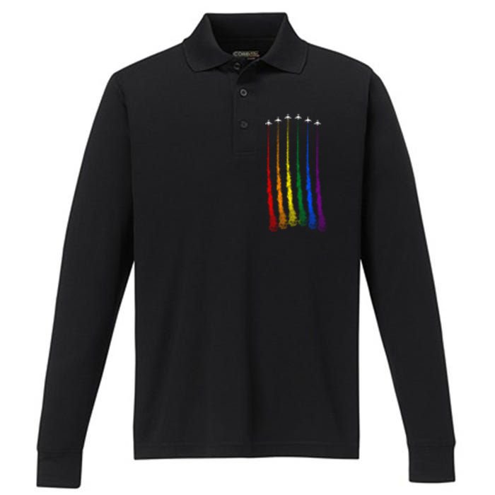 Plane Pride Flag Rainbow LGBT LGBTQ Pride Month Pride Ally Performance Long Sleeve Polo