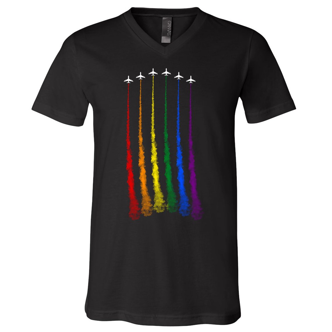 Plane Pride Flag Rainbow LGBT LGBTQ Pride Month Pride Ally V-Neck T-Shirt