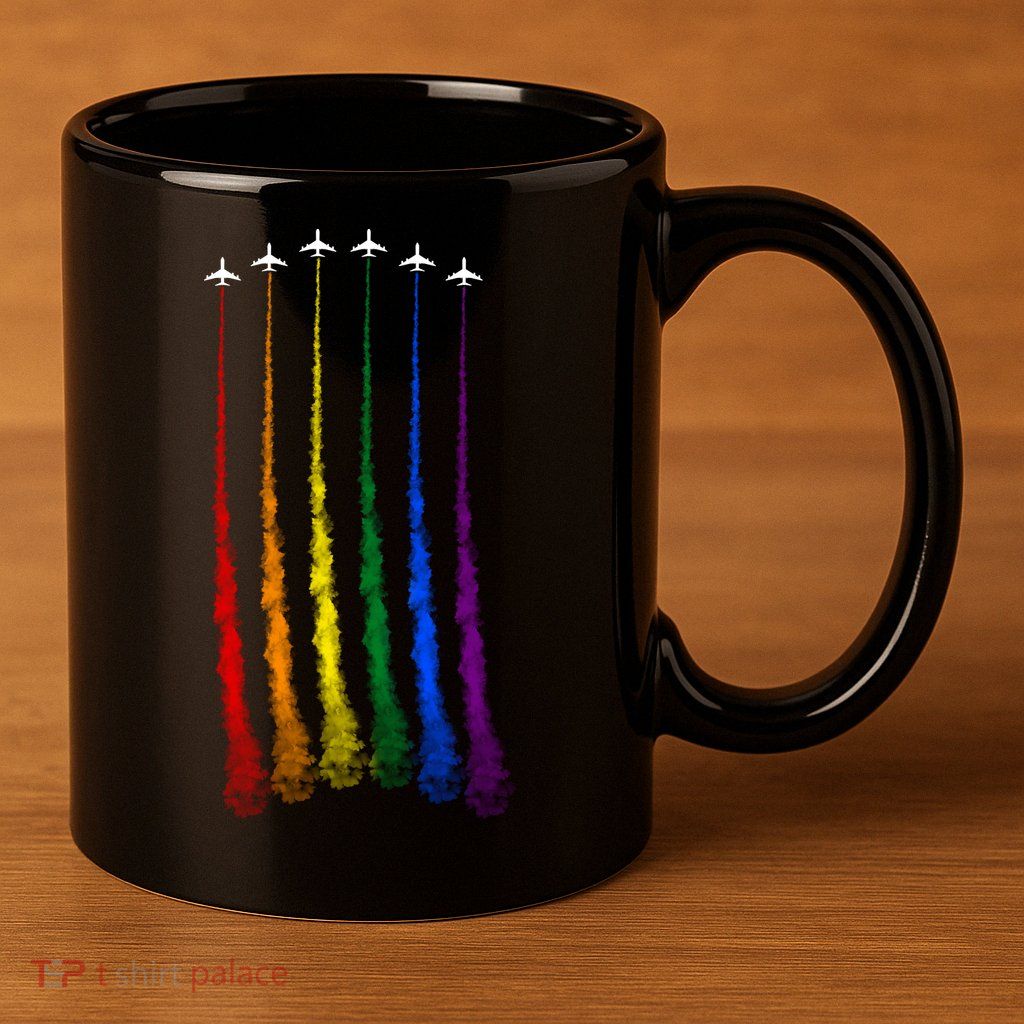 Plane Pride Flag Rainbow LGBT LGBTQ Pride Month Pride Ally 11oz C Handle Ceramic Mug