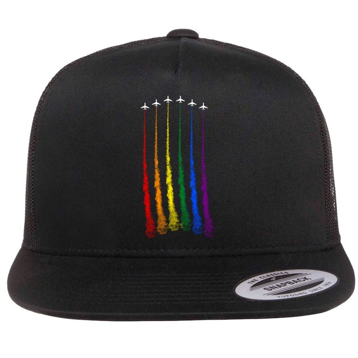 Plane Pride Flag Rainbow LGBT LGBTQ Pride Month Pride Ally Flat Bill Trucker Hat