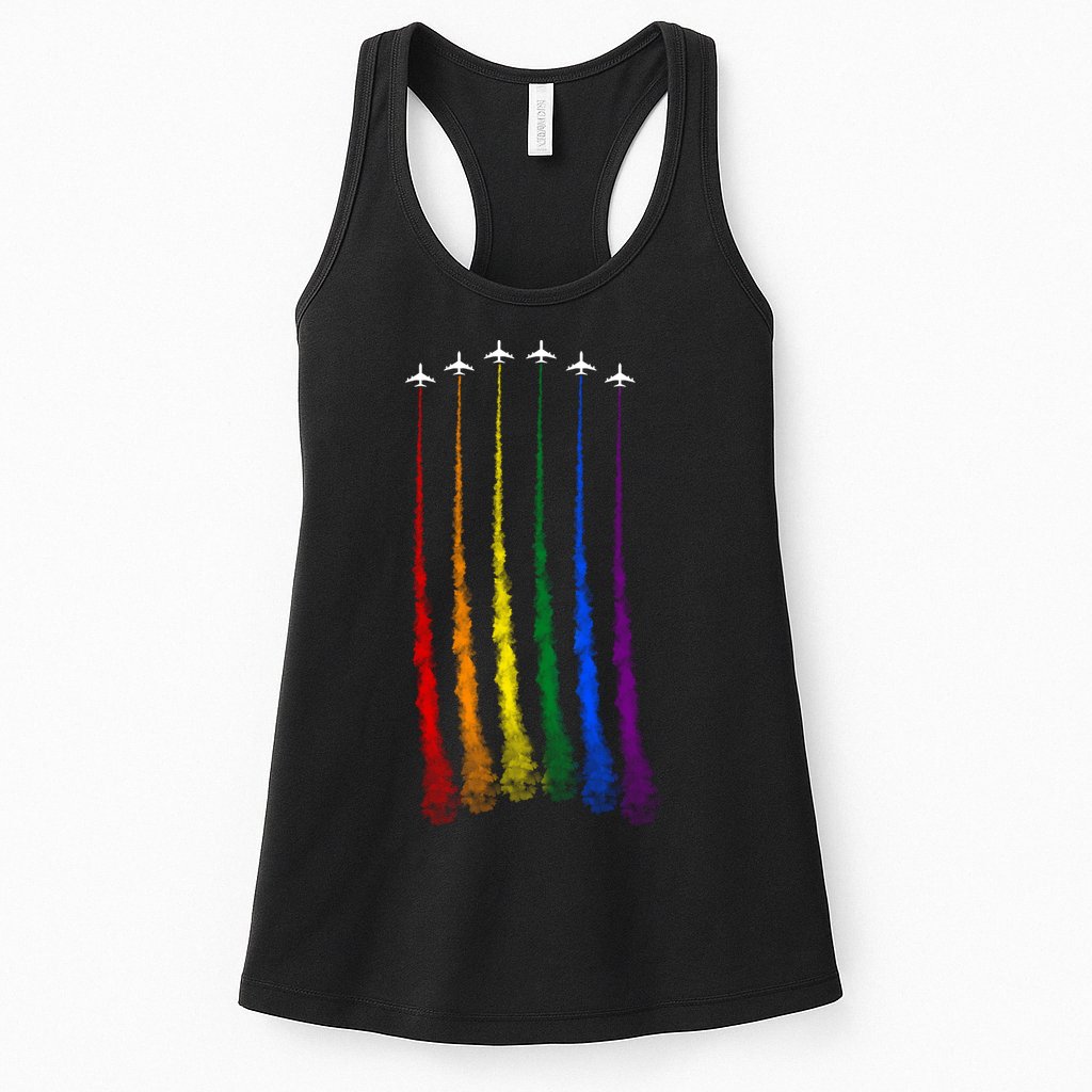 Plane Pride Flag Rainbow LGBT LGBTQ Pride Month Pride Ally Womens Tank Top