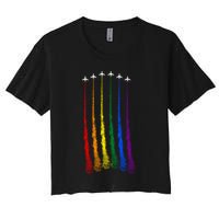 Plane Pride Flag Rainbow LGBT LGBTQ Pride Month Pride Ally Women's Crop Top Tee