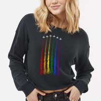 Plane Pride Flag Rainbow LGBT LGBTQ Pride Month Pride Ally Cropped Pullover Crew