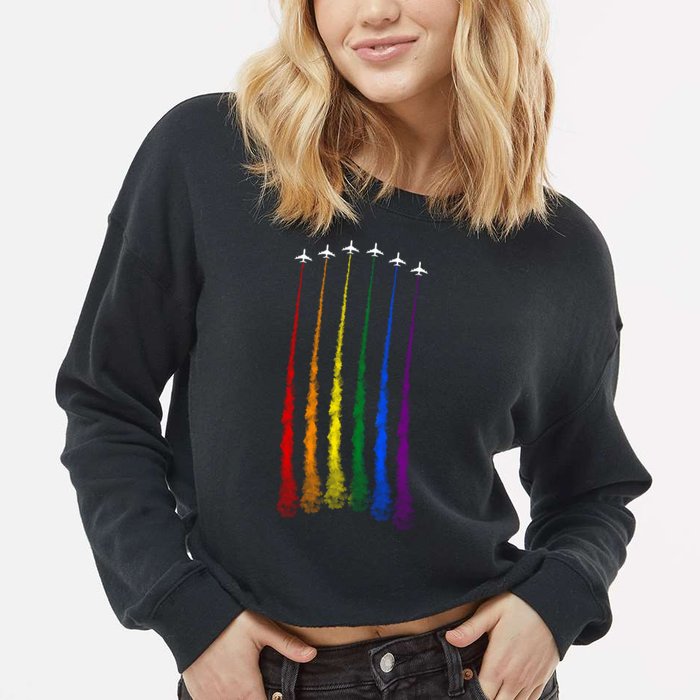 Plane Pride Flag Rainbow LGBT LGBTQ Pride Month Pride Ally Cropped Pullover Crew