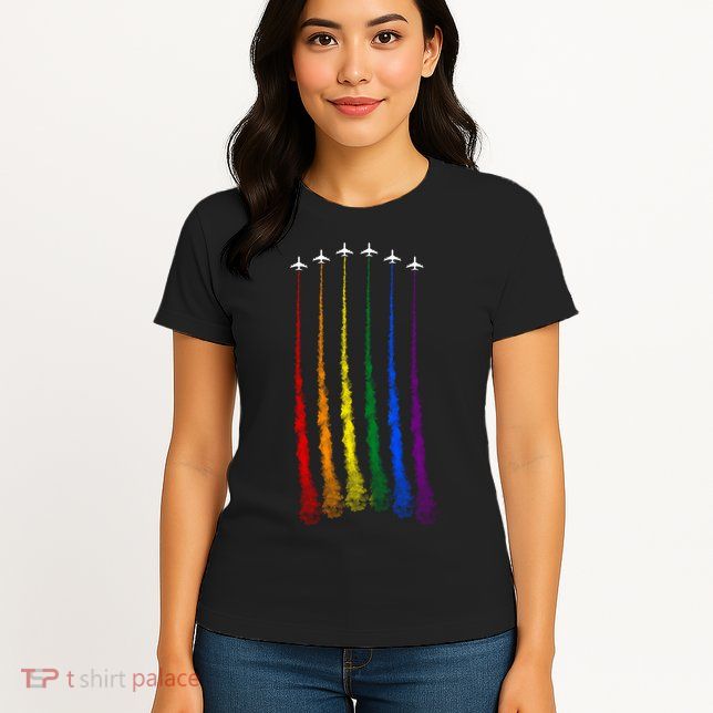 Plane Pride Flag Rainbow LGBT LGBTQ Pride Month Pride Ally Womens T-Shirt