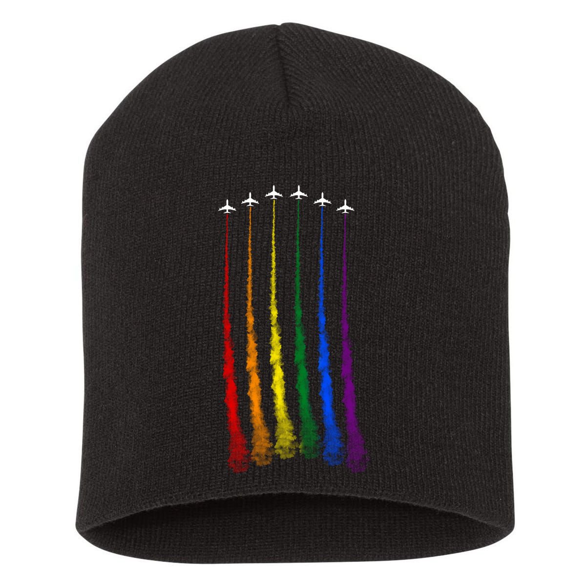 Plane Pride Flag Rainbow LGBT LGBTQ Pride Month Pride Ally Short Acrylic Beanie