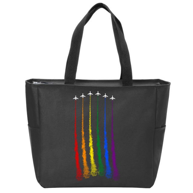 Plane Pride Flag Rainbow LGBT LGBTQ Pride Month Pride Ally Zip Tote Bag