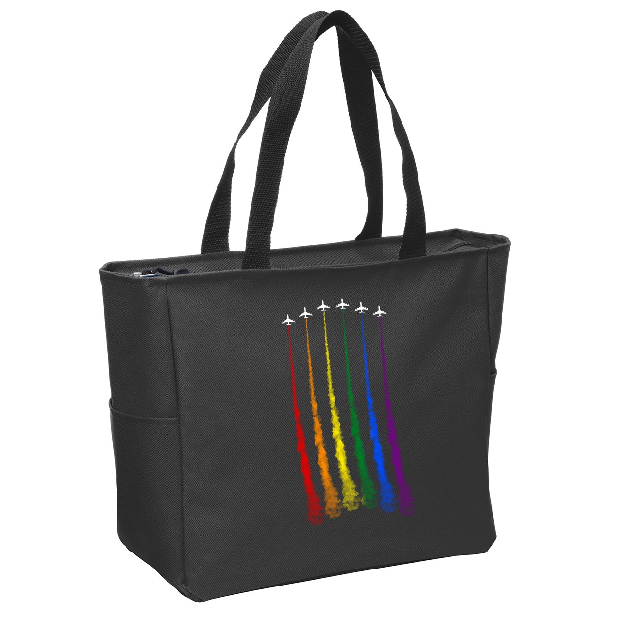 Plane Pride Flag Rainbow LGBT LGBTQ Pride Month Pride Ally Zip Tote Bag