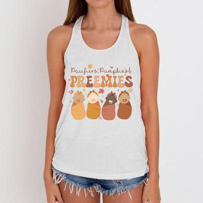 Pacifiers Pumpkins & Freemies Fall Nicu Nurse Halloween Women's Knotted Racerback Tank