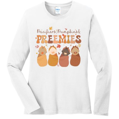 Pacifiers Pumpkins & Freemies Fall Nicu Nurse Halloween Ladies Long Sleeve Shirt