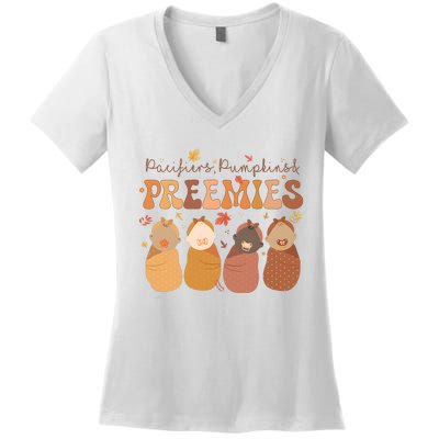 Pacifiers Pumpkins & Freemies Fall Nicu Nurse Halloween Women's V-Neck T-Shirt