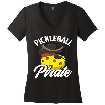 Pickleball Pirate Funny Athletic Sports Enthusiast Women's V-Neck T-Shirt