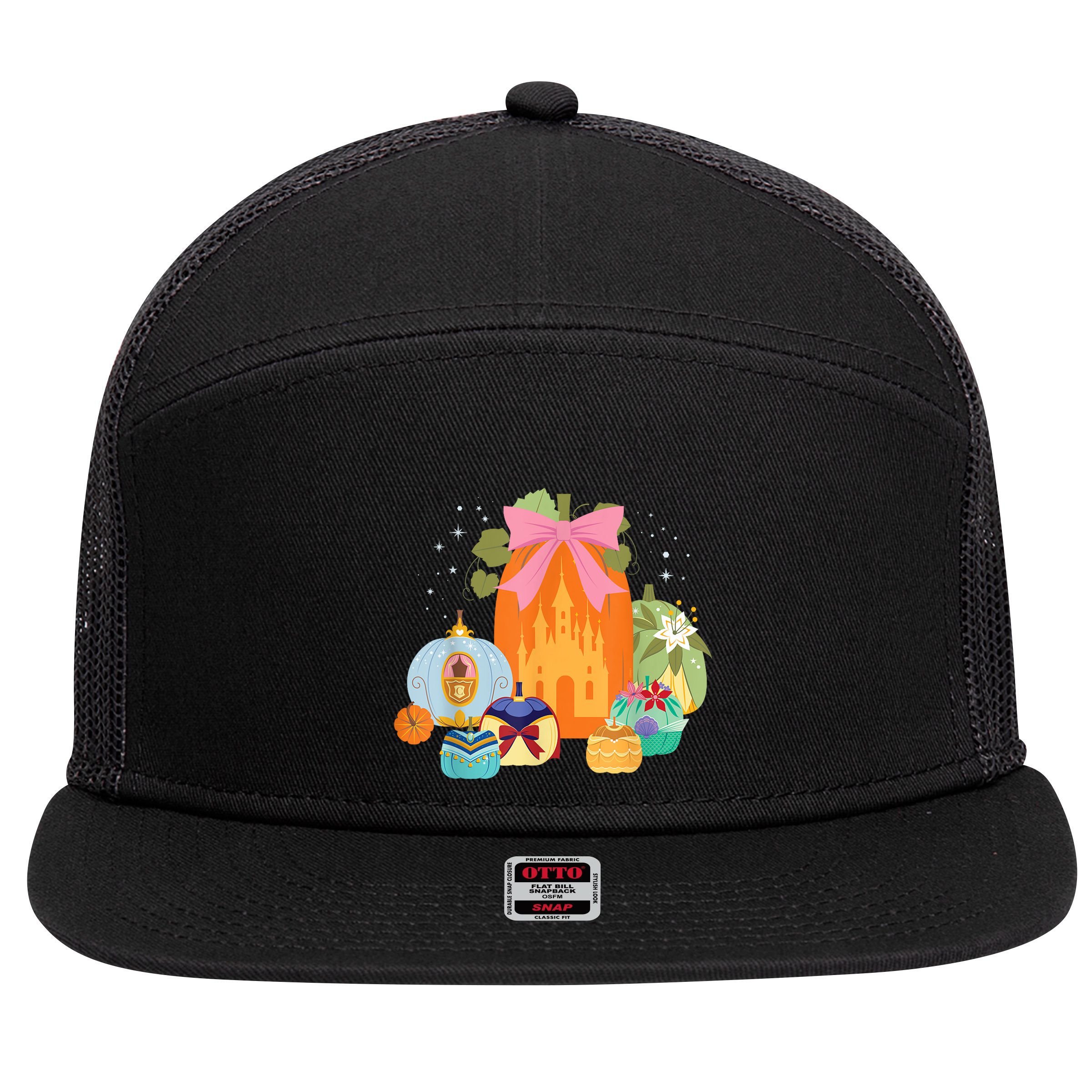 Princess Pumpkins Fall Princesses And Pumpkin Castle 7 Panel Mesh Trucker Snapback Hat