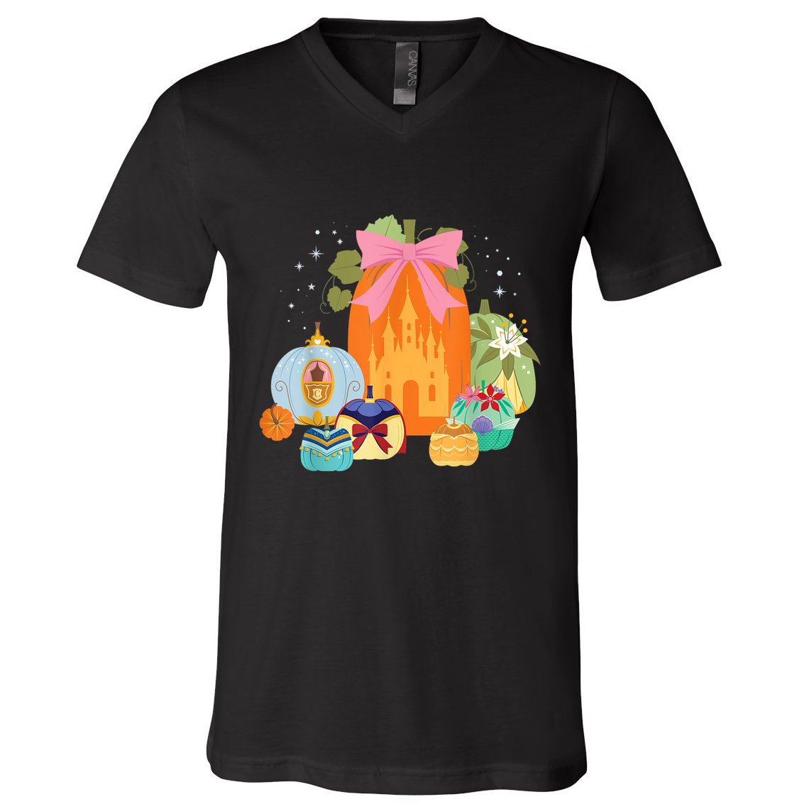 Princess Pumpkins Fall Princesses And Pumpkin Castle V-Neck T-Shirt