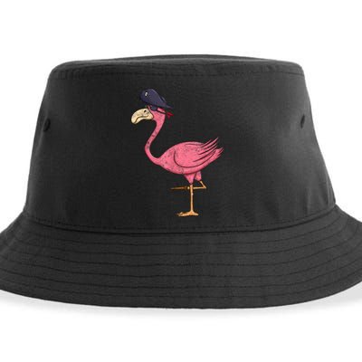 Pirate Pink Flamingo With Eyepatch Halloween Sustainable Bucket Hat