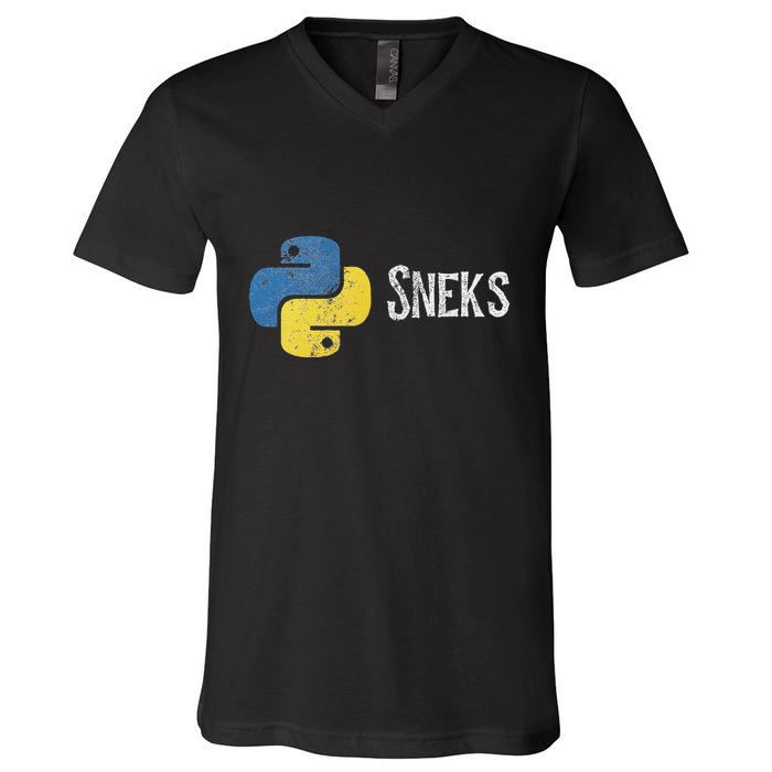 Python Programming Funny Programmer Python Logo Sneks Gift V-Neck T-Shirt