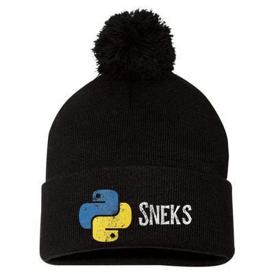 Python Programming Funny Programmer Python Logo Sneks Gift Pom Pom 12in Knit Beanie