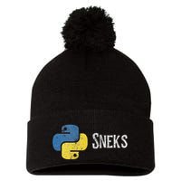 Python Programming Funny Programmer Python Logo Sneks Gift Pom Pom 12in Knit Beanie