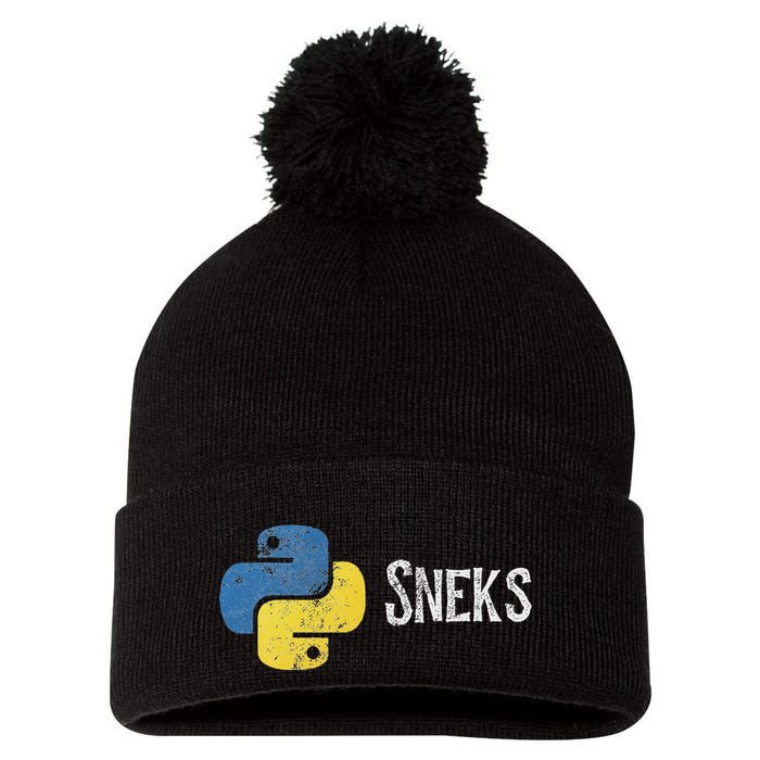 Python Programming Funny Programmer Python Logo Sneks Gift Pom Pom 12in Knit Beanie