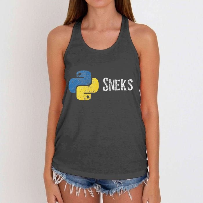 Python Programming Funny Programmer Python Logo Sneks Gift Women's Knotted Racerback Tank