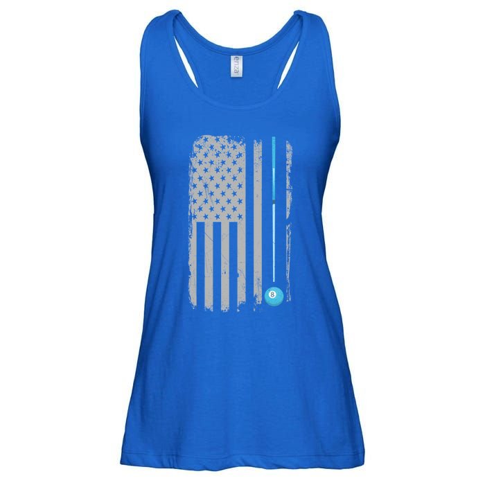 Pool Player Funny Gift Billiards 8 Ball Vintage American Flag Ladies Essential Flowy Tank