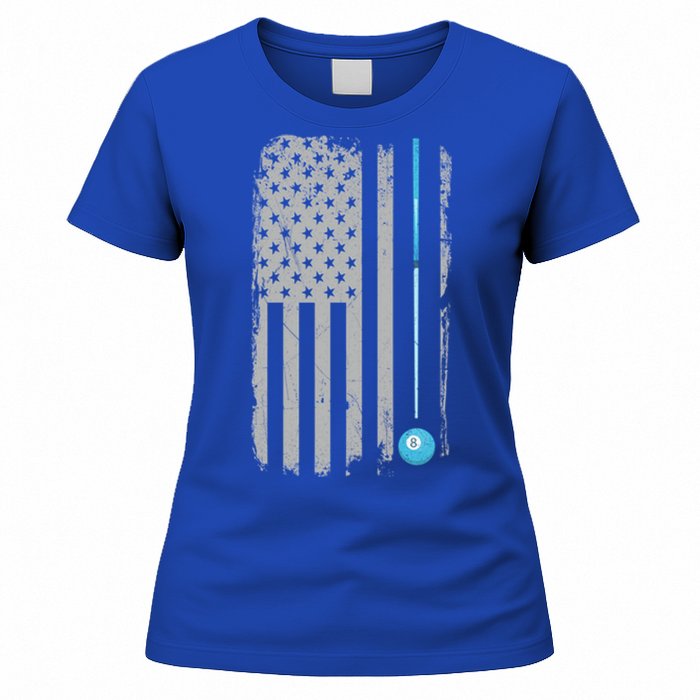 Pool Player Funny Gift Billiards 8 Ball Vintage American Flag Women's T-Shirt