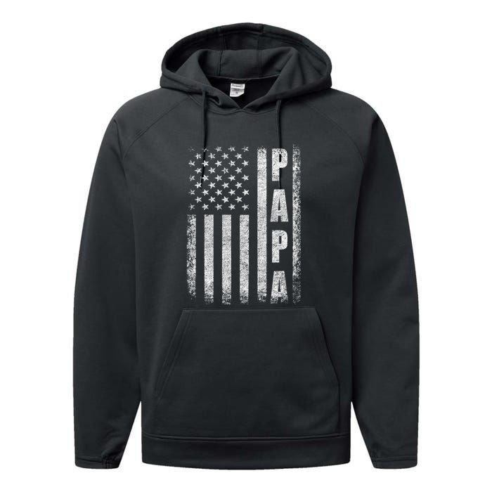 Proud Papa Funny Fathers Day 2024 Gifts Dad America Usa Flag Performance Fleece Hoodie