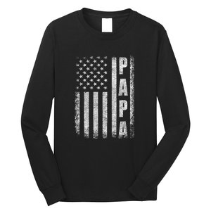 Proud Papa Funny Fathers Day 2024 Gifts Dad America Usa Flag Long Sleeve Shirt