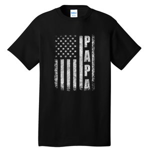 Proud Papa Funny Fathers Day 2024 Gifts Dad America Usa Flag Tall T-Shirt