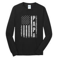 Proud Papa Funny Fathers Day 2024 Gifts Dad America Usa Flag Tall Long Sleeve T-Shirt