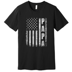 Proud Papa Funny Fathers Day 2024 Gifts Dad America Usa Flag Premium T-Shirt