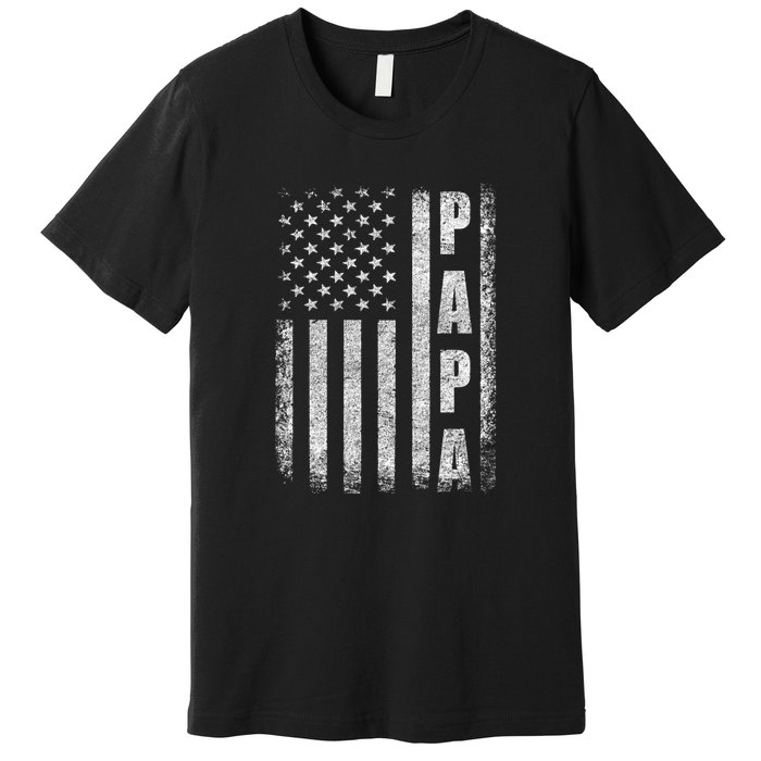 Proud Papa Funny Fathers Day 2024 Gifts Dad America Usa Flag Premium T-Shirt