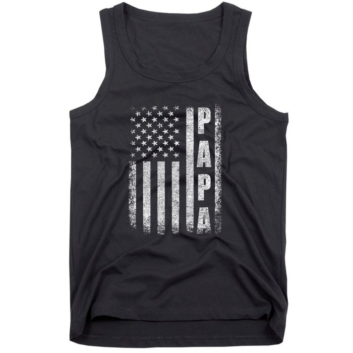 Proud Papa Funny Fathers Day 2024 Gifts Dad America Usa Flag Tank Top