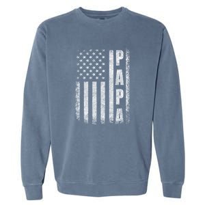 Proud Papa Funny Fathers Day 2024 Gifts Dad America Usa Flag Garment-Dyed Sweatshirt