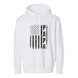 Proud Papa Funny Fathers Day 2024 Gifts Dad America Usa Flag Garment-Dyed Fleece Hoodie