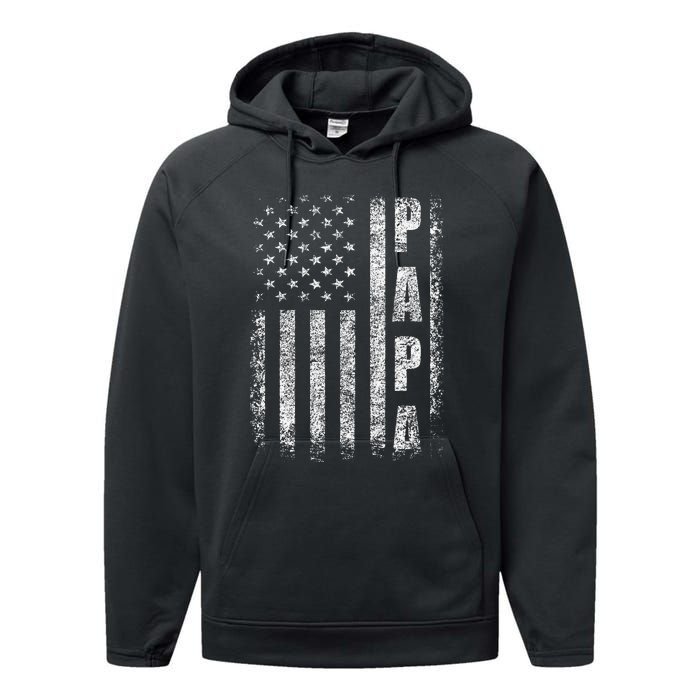 Proud Papa Funny Fathers Day 2024 Gifts Dad America USA flag Performance Fleece Hoodie