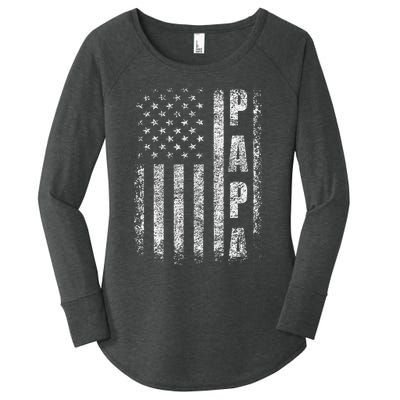 Proud Papa Funny Fathers Day 2024 Gifts Dad America USA flag Women's Perfect Tri Tunic Long Sleeve Shirt