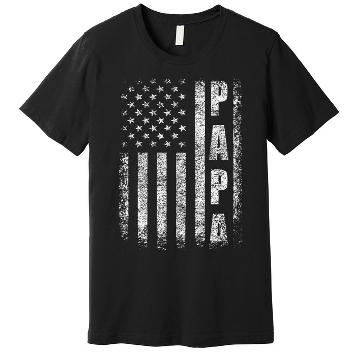 Proud Papa Funny Fathers Day 2024 Gifts Dad America USA flag Premium T-Shirt