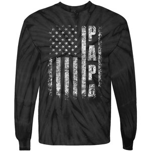 Proud Papa Funny Fathers Day 2024 Gifts Dad America USA flag Tie-Dye Long Sleeve Shirt