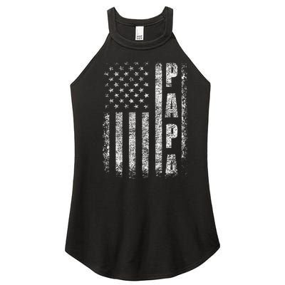 Proud Papa Funny Fathers Day 2024 Gifts Dad America USA flag Women’s Perfect Tri Rocker Tank