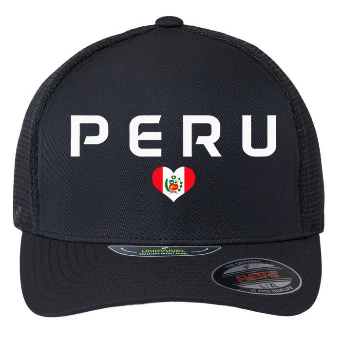 Peru Peruvian Flag Heart Pride Vintage Flexfit Unipanel Trucker Cap